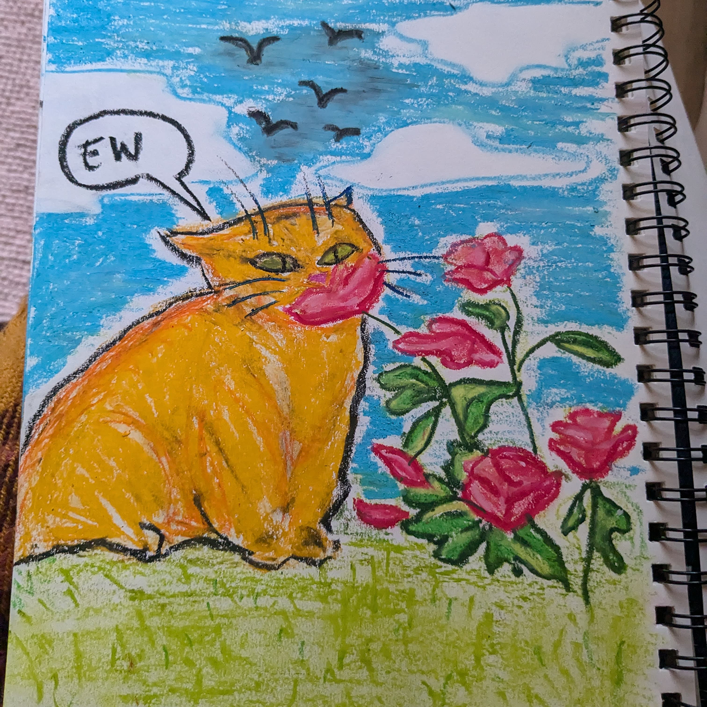 tekening van kan die aan een bloem ruikt